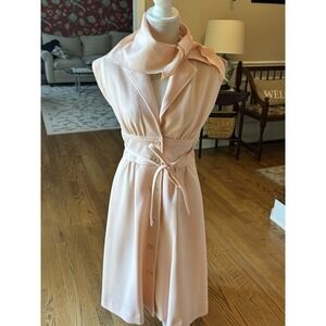 1960-1970s Allison Ayres Sz 10 Baby Pink  V Neck Button‎ Down Midi Dress Scarf